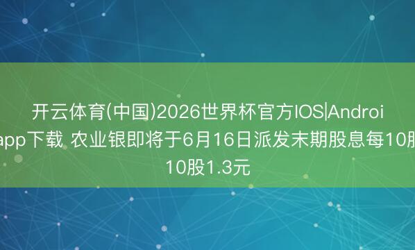 开云体育(中国)2026世界杯官方IOS|Android手机app下载 农业银即将于6月16日派发末期股息每10股1.3元